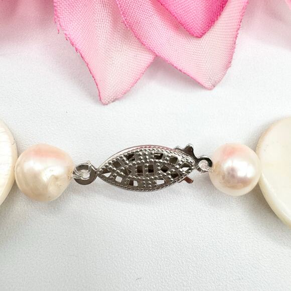 Mother of Pearl Genuine Pearls Natural Stone Pendant Necklace Handmade Artisan - Picture 8 of 11
